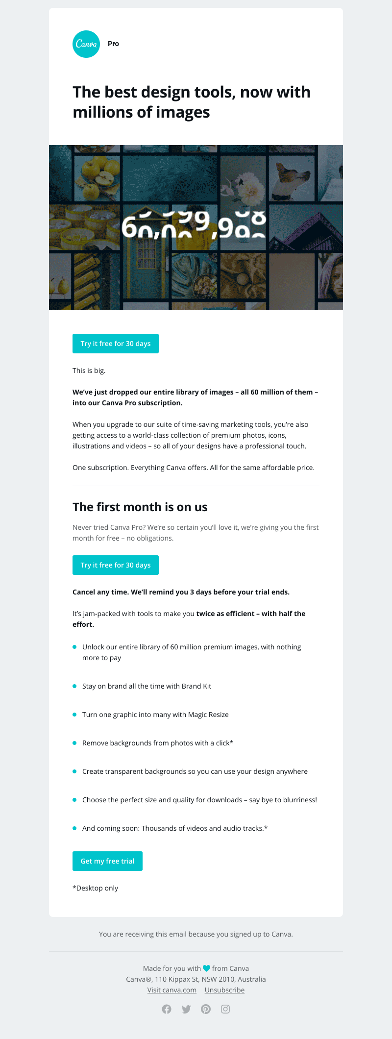 Canva - Our biggest news ever. Look like a Pro with one month FREE