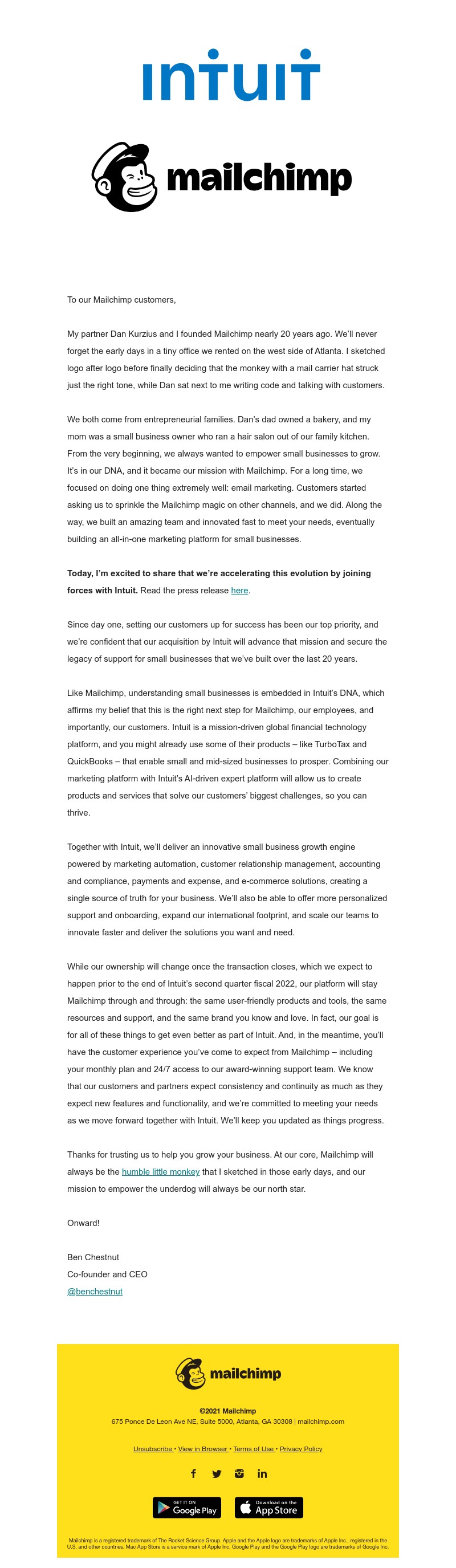 Mailchimp - Big News from Mailchimp: We're Planning to be Acquired by Intuit