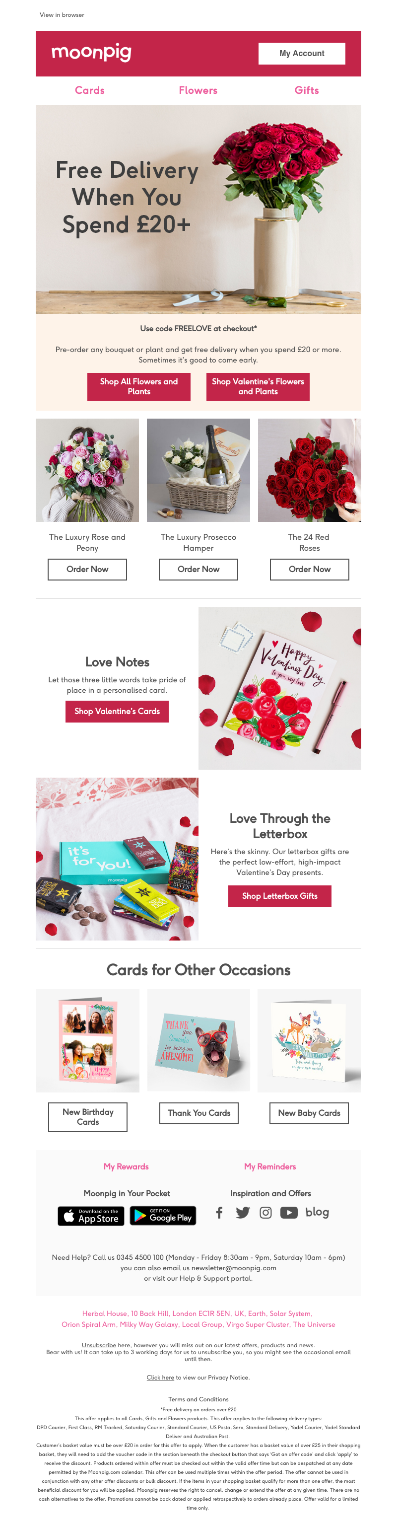 Moonpig - FREE Delivery when you spend £20+