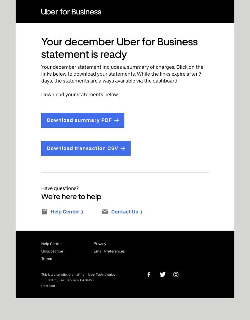 Uber - Your Uber for Business statement for UI Feed