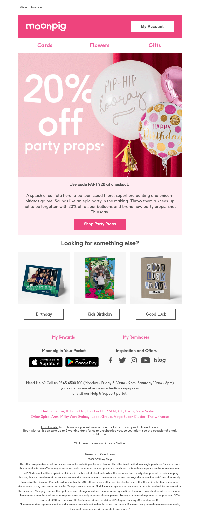 Moonpig - There’s 20% off party props!