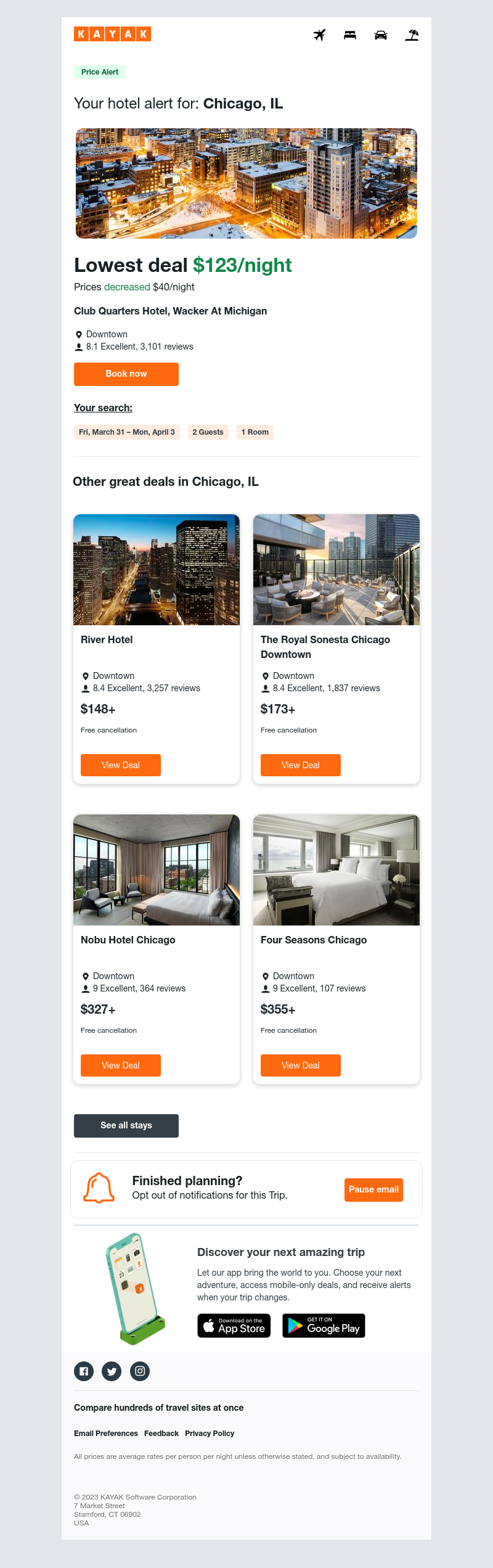 Kayak - Jackpot: Hotel prices dropped $40 in Chicago, IL!
