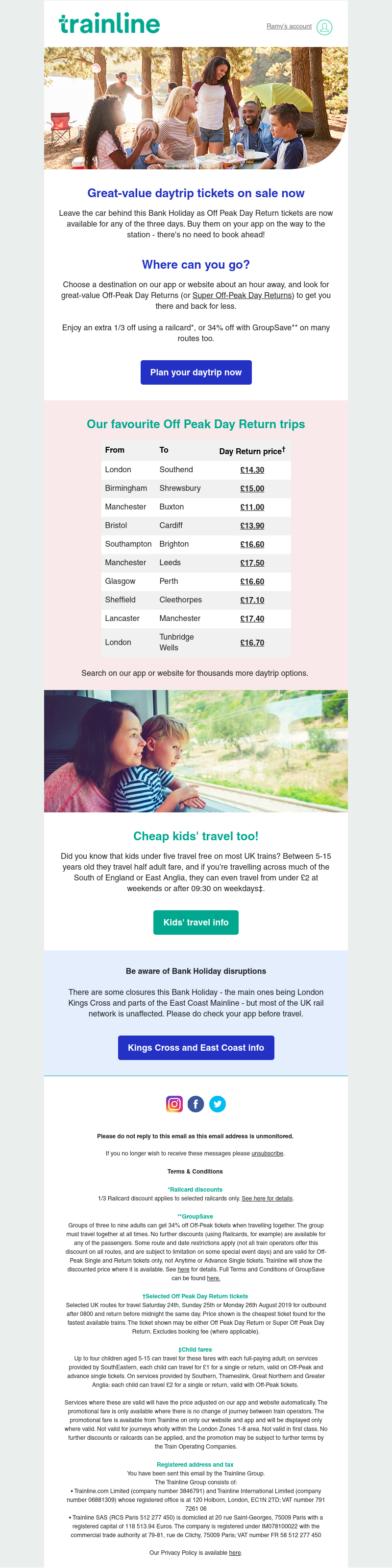 Trainline - ☀️ Last-minute Bank Holiday daytrips by train