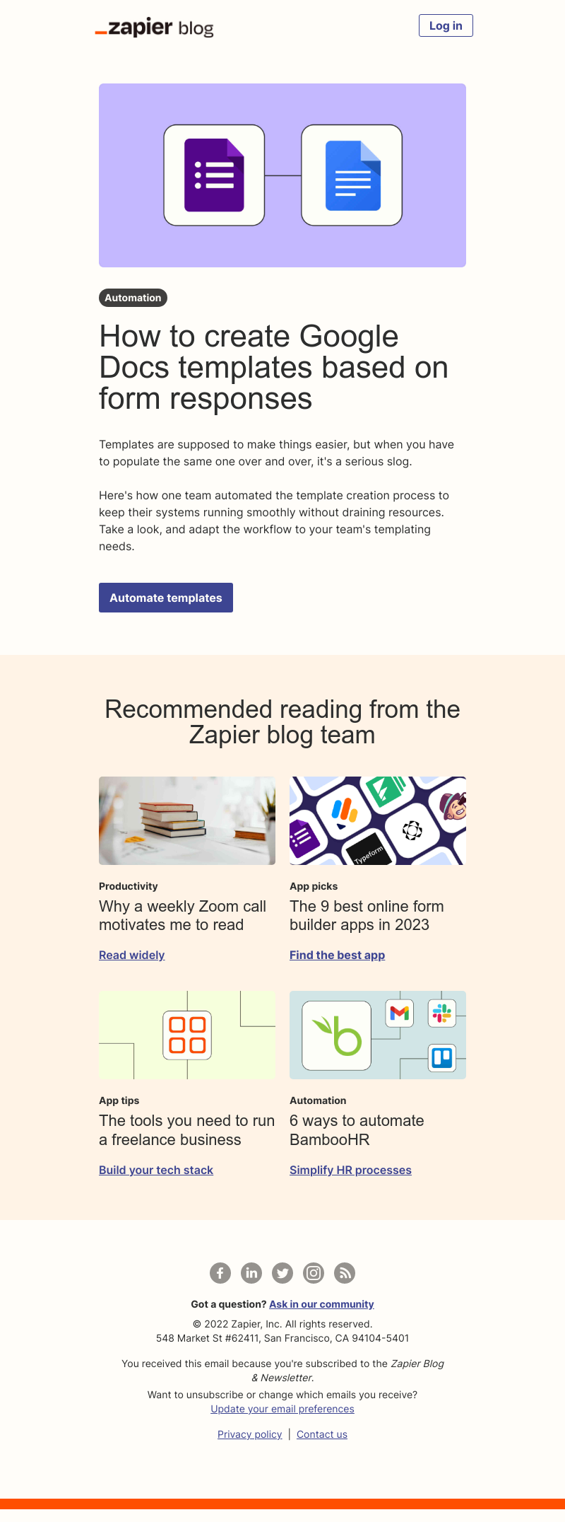 Zapier - Create document templates automatically
