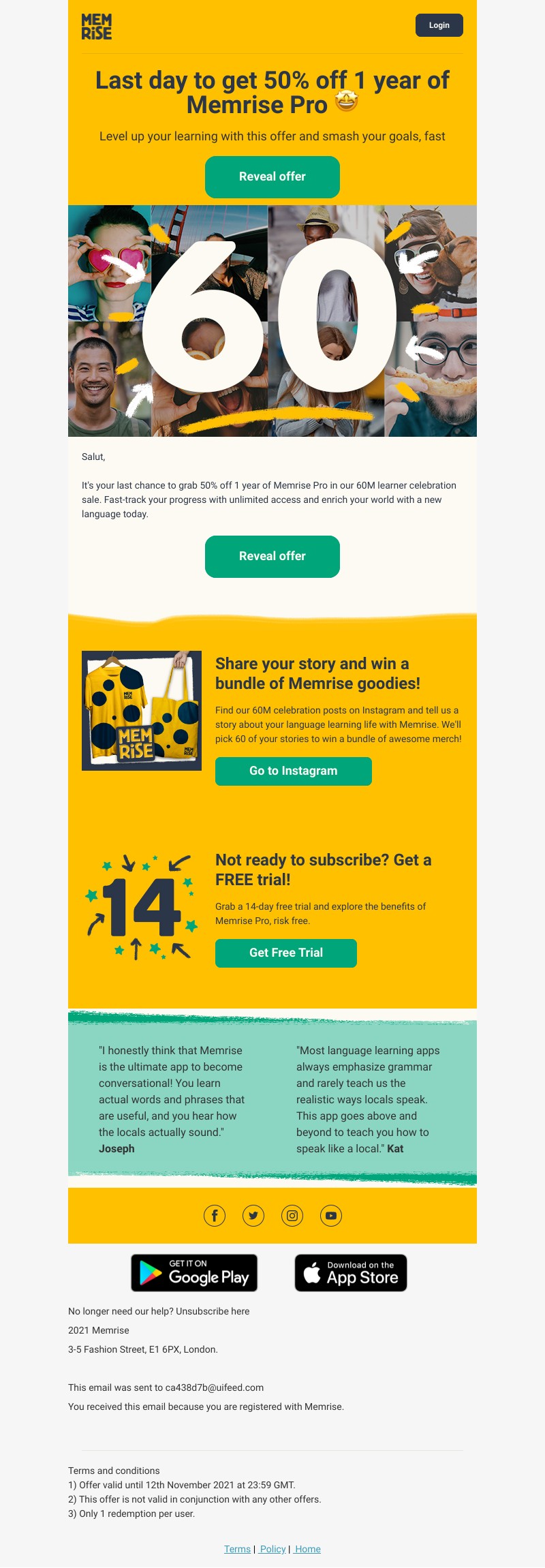Memrise - Last chance to get 50% off 1 year of Memrise Pro 🤑