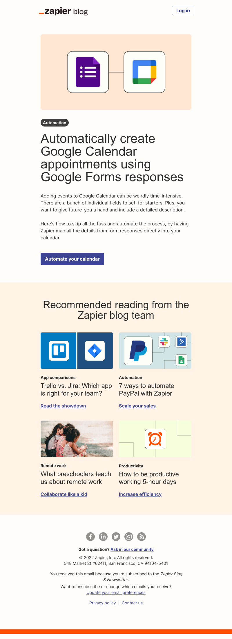 Zapier - Create calendar events from form responses