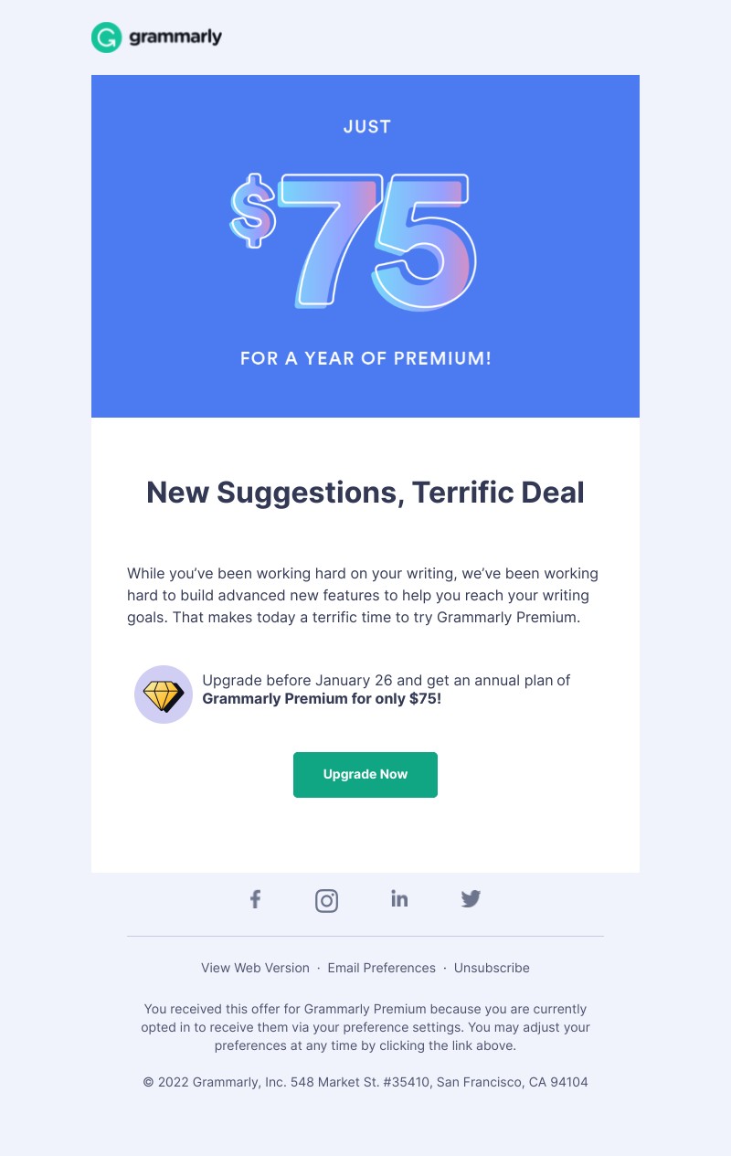Grammarly - Get writing support across platforms with a $75 annual plan