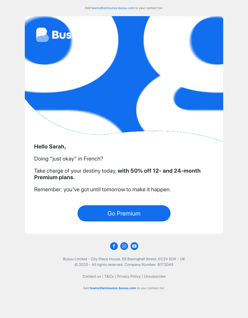 Busuu - 50% off Premium offer now on – use it to channel your drive 💪
