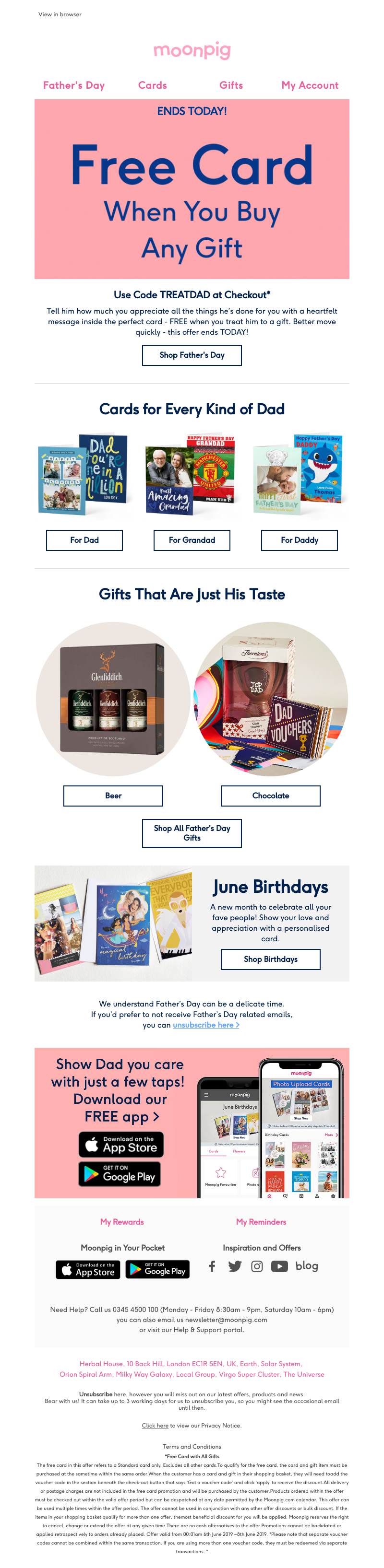 Moonpig - FREE card with a gift ends TODAY!