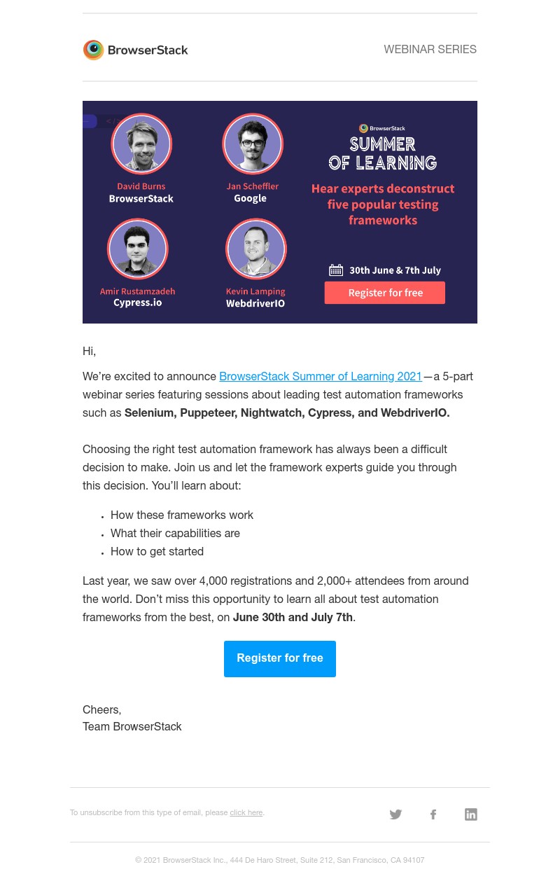  - Summer Of Learning: A 5-part webinar series, where experts deconstruct popular testing frameworks for you