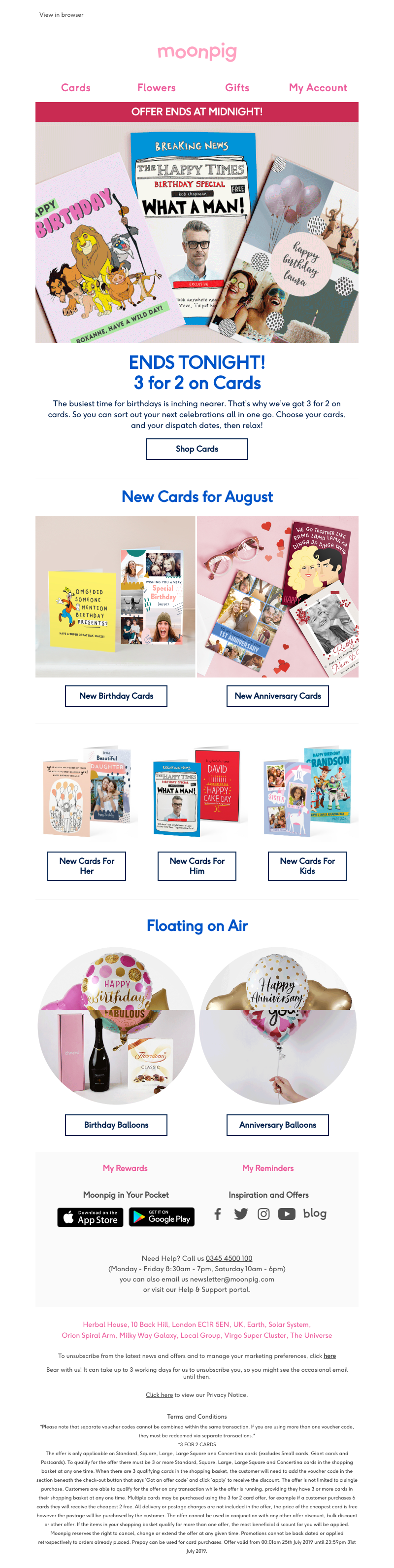 Moonpig - Last Chance! 3 for 2 on cards ENDS TODAY!