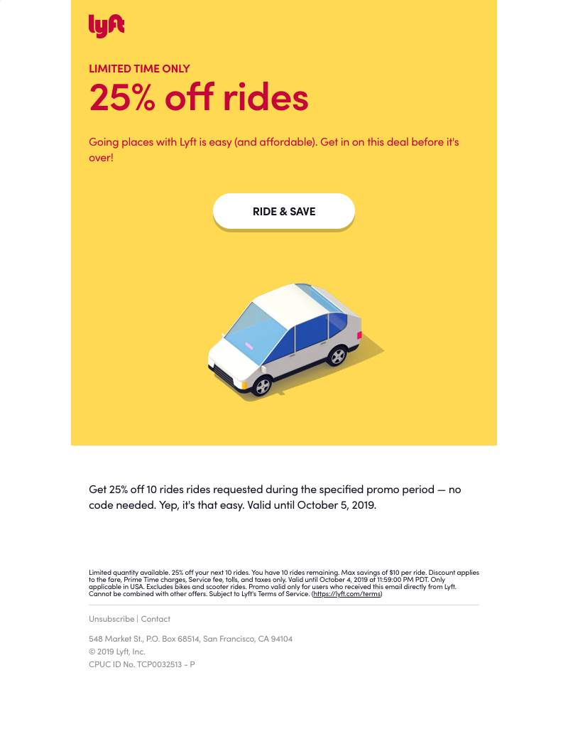 Lyft - It's time to activate 25% off rides