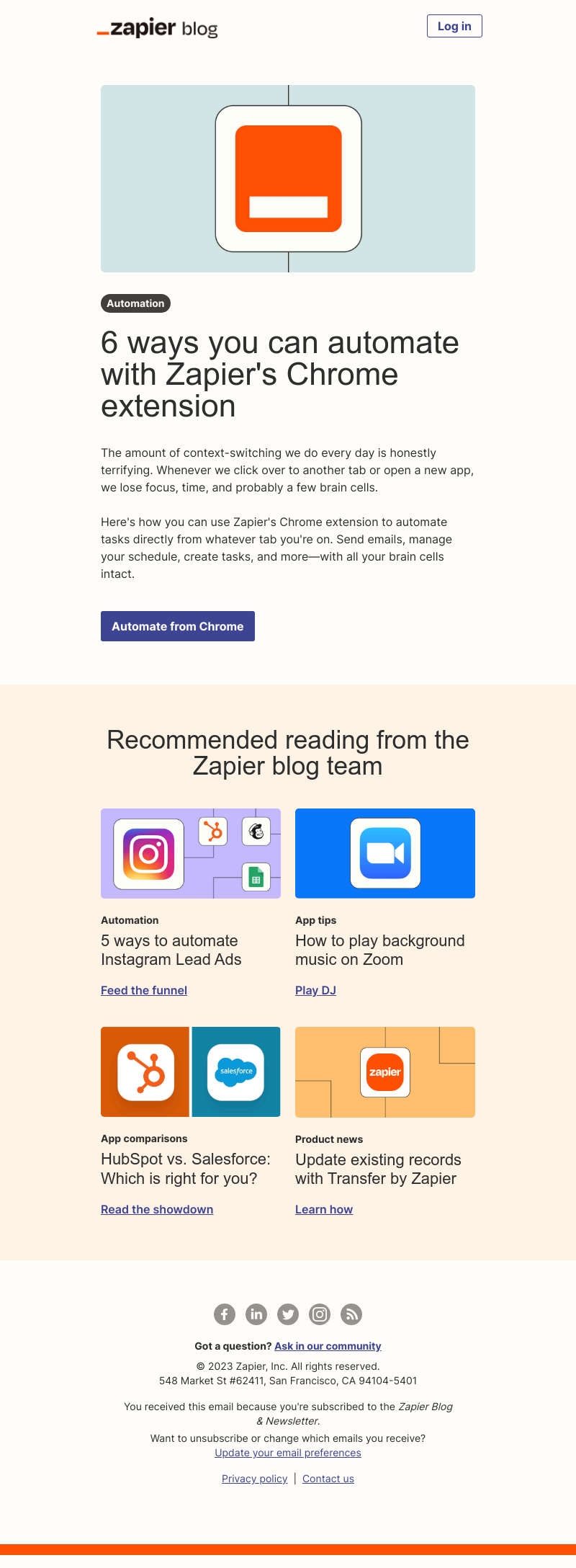 Zapier - Automate from a Chrome extension
