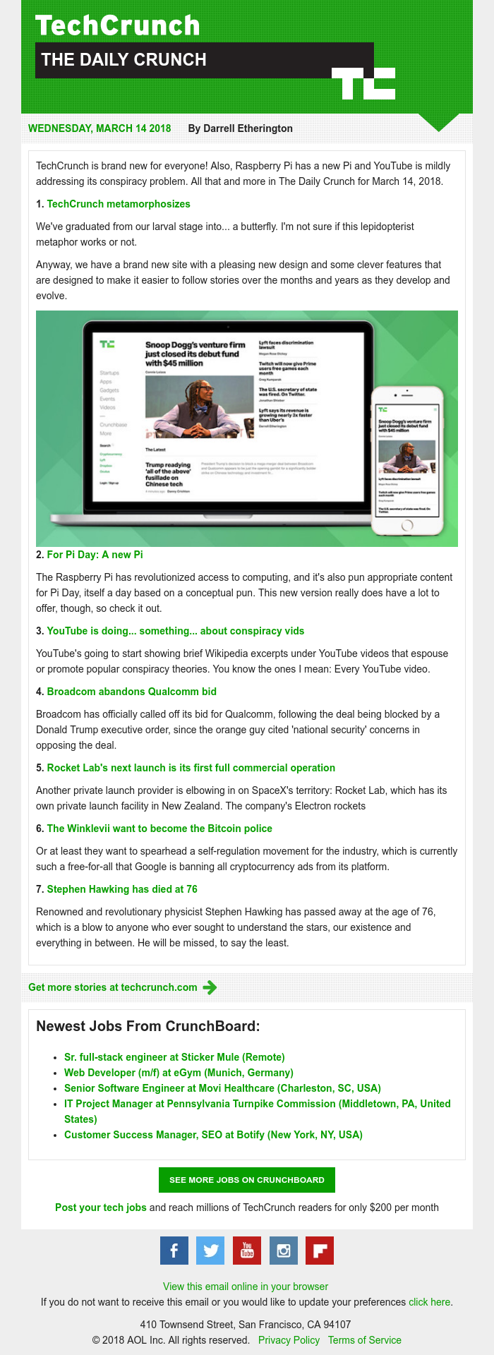  - Welcome (back) to TechCrunch. It's The Daily Crunch.