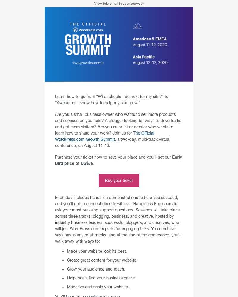 WordPress - Early bird pricing extended for the Growth Summit. See you there?