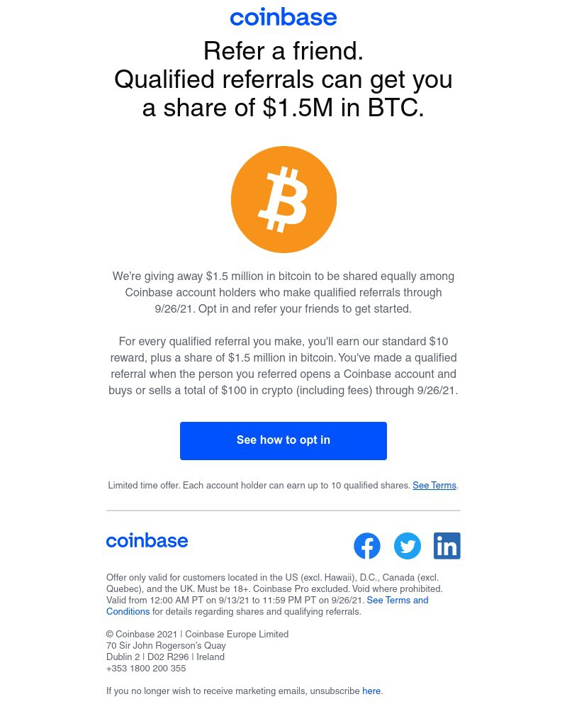  - Earn a share of $1.5M in BTC with a qualified referral