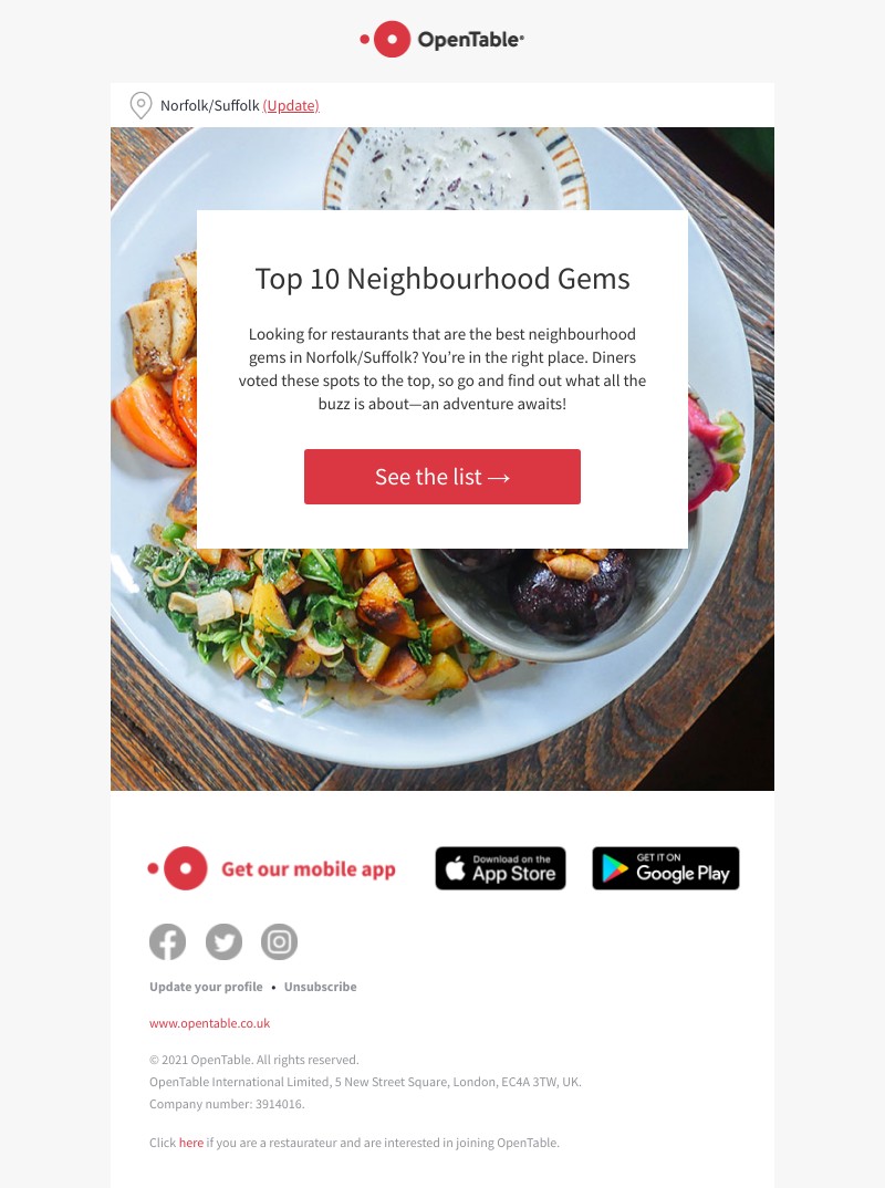 OpenTable - Latest Top 10 Neighbourhood Gems in Norfolk/Suffolk