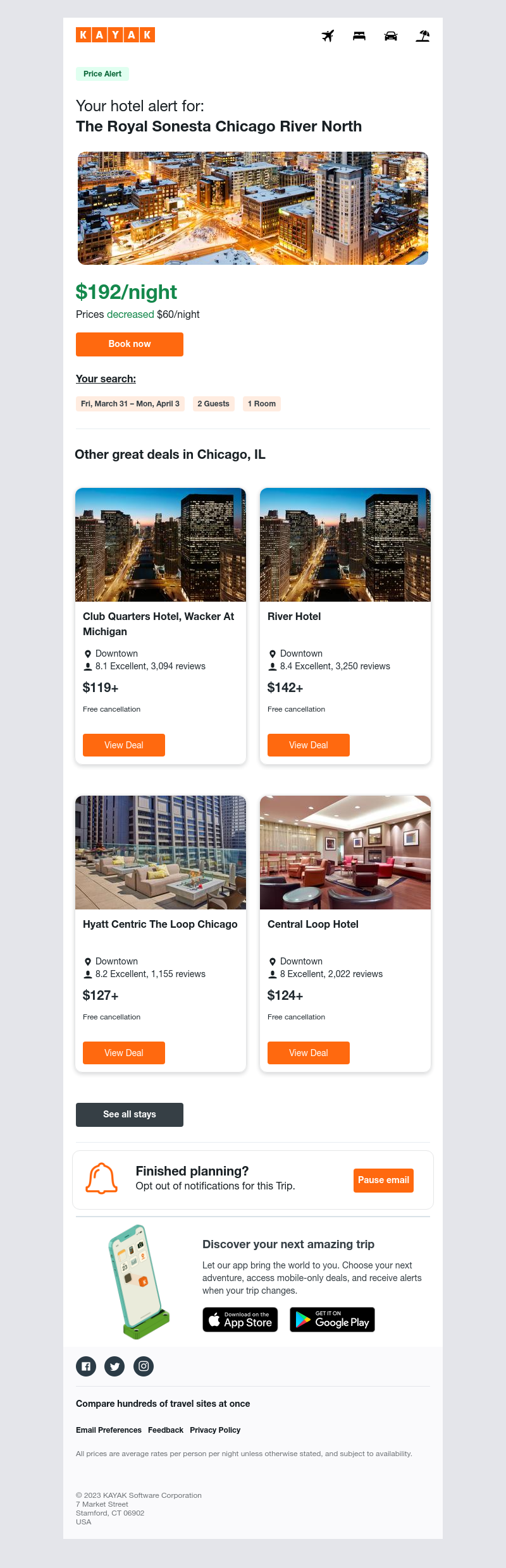 Kayak - Jackpot: Hotel prices dropped $60 in Chicago, IL!