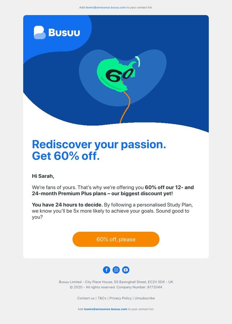 Busuu - 60% off to reboot your learning? We must really like you 💙     