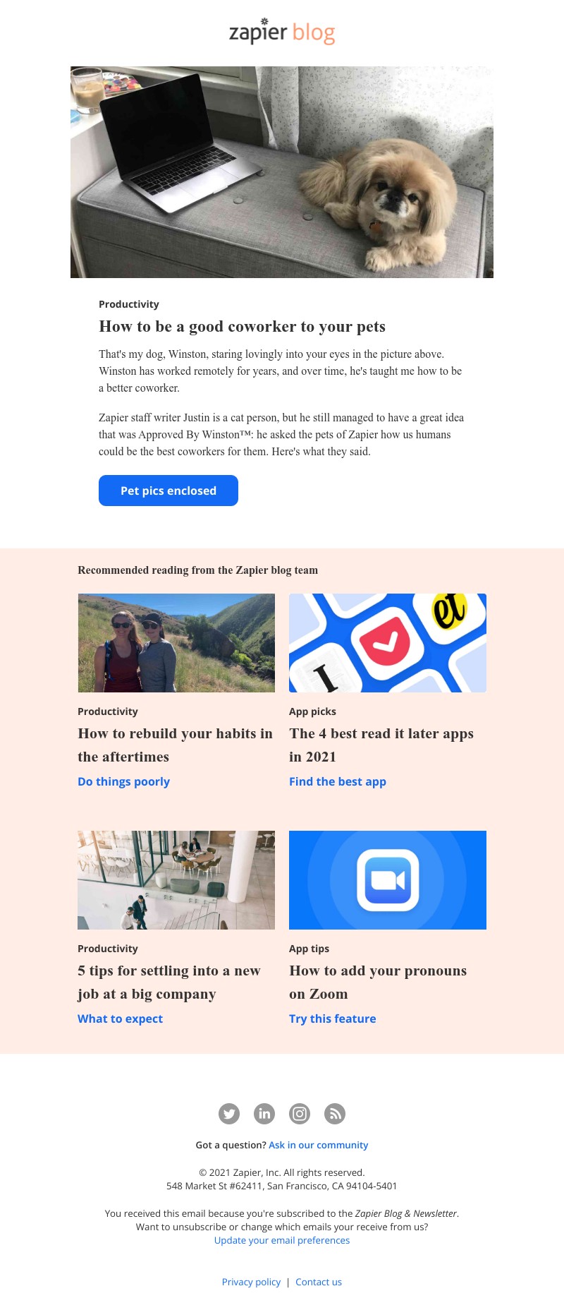 Zapier - How to be a good coworker to your pets