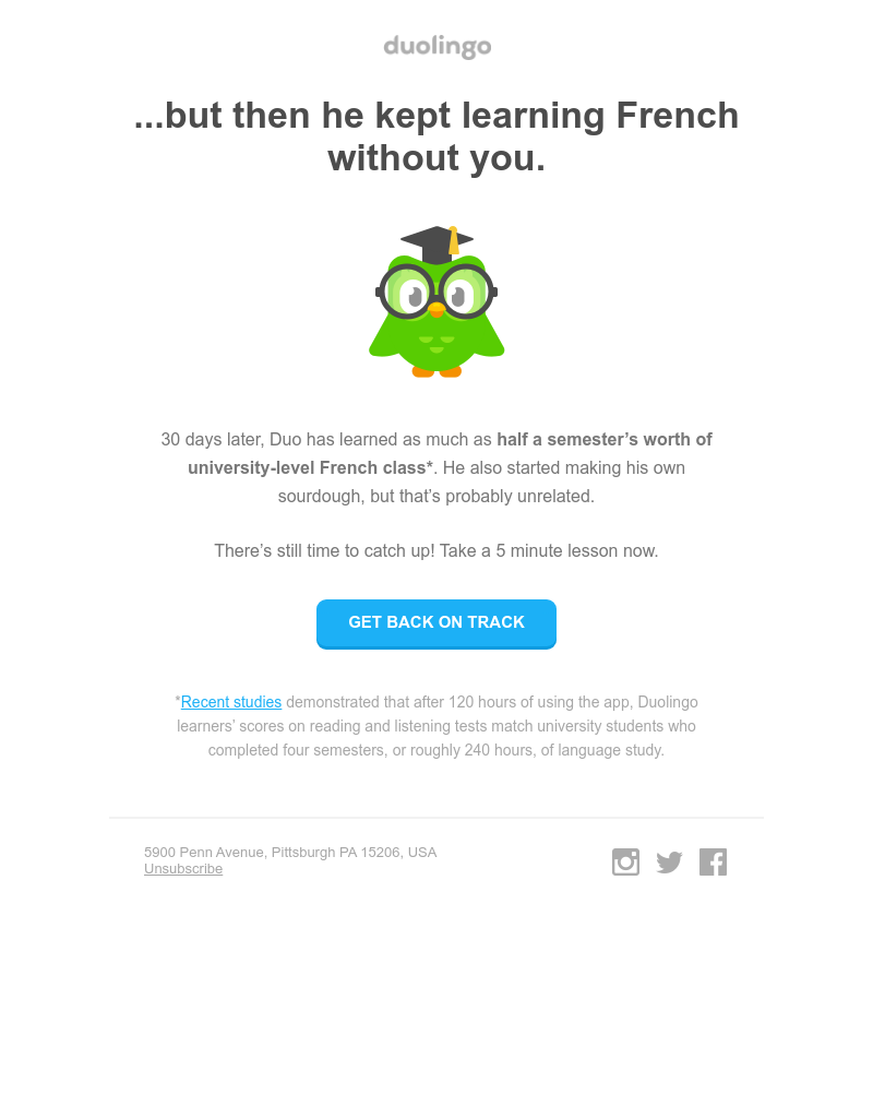 Duolingo - You made Duo sad 😢