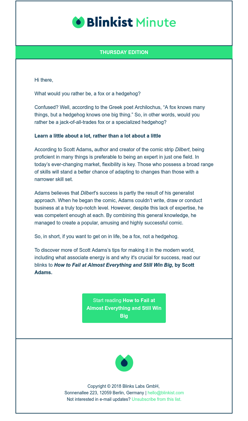  - Blinkist Minute: Don’t be an expert, be a generalist