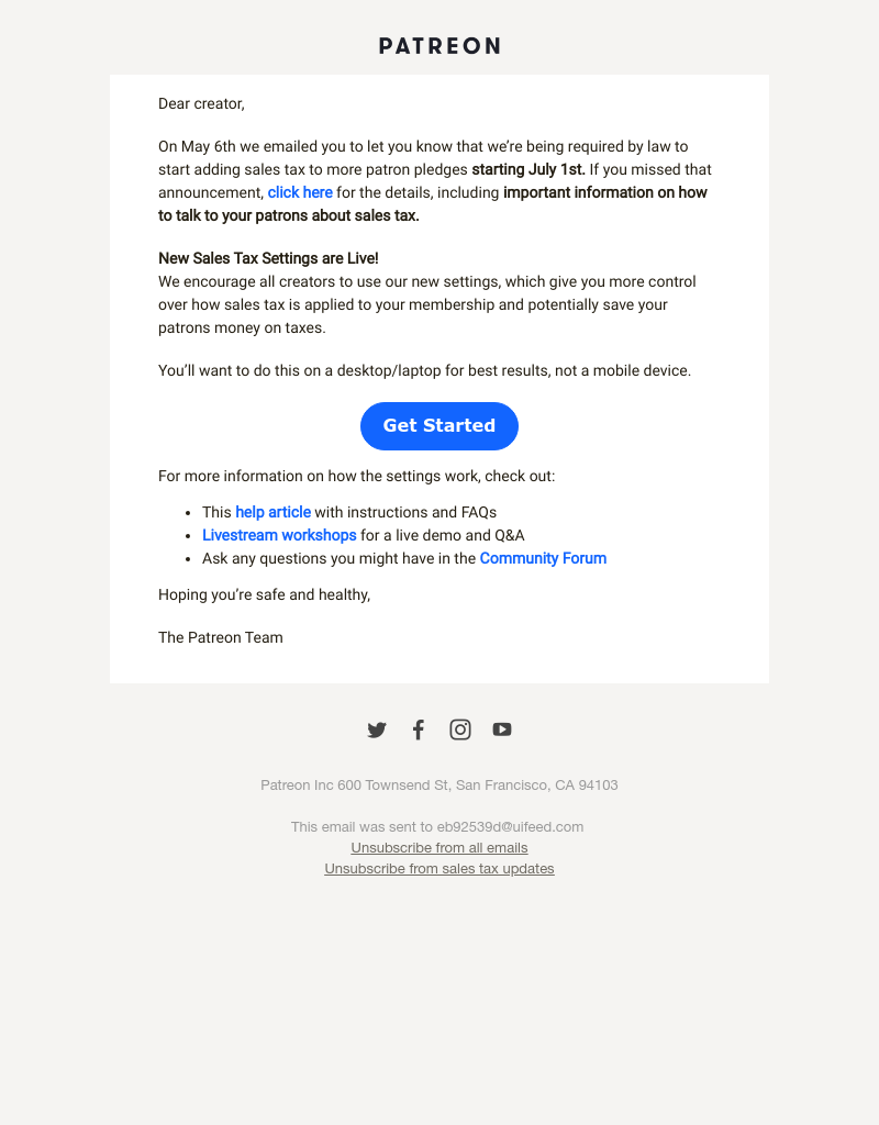 Patreon - Advanced Sales Tax Settings are live! Here’s what to do.