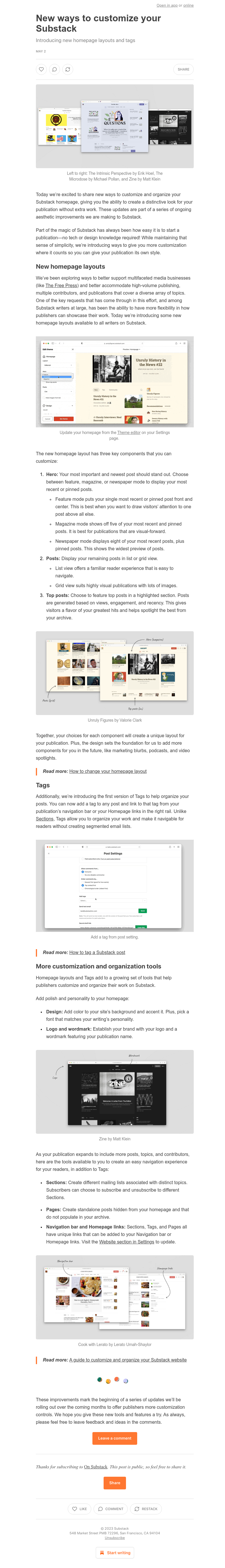 Substack - New ways to customize your Substack
