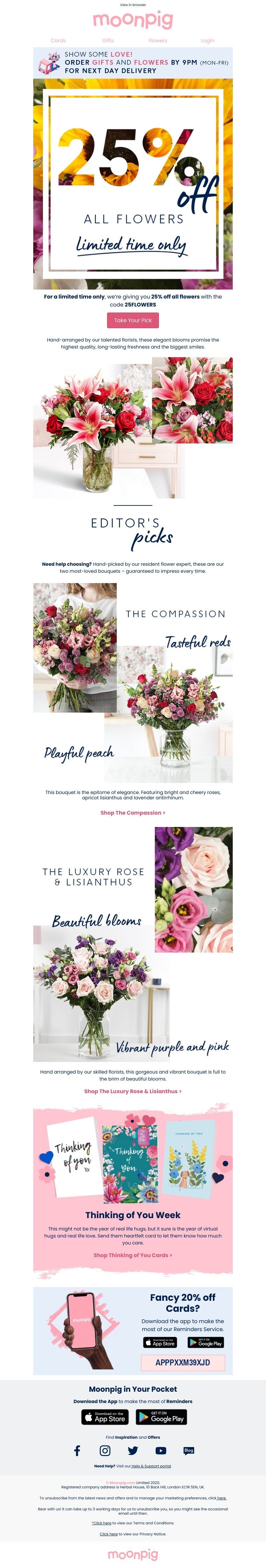 Moonpig - 25% off ALL flowers? Yes, please💐😍