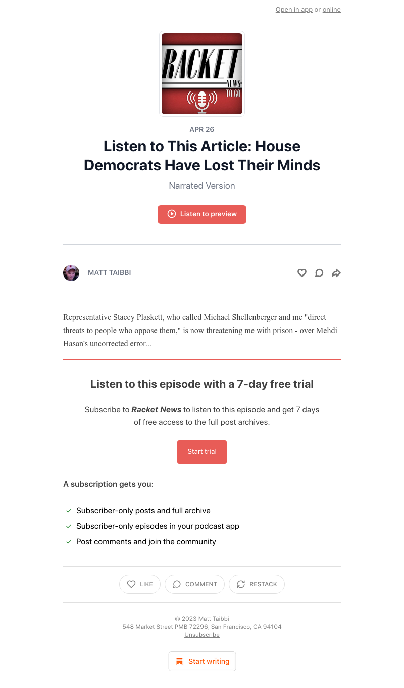 Substack - Listen to This Article: House Democrats Have Lost Their Minds