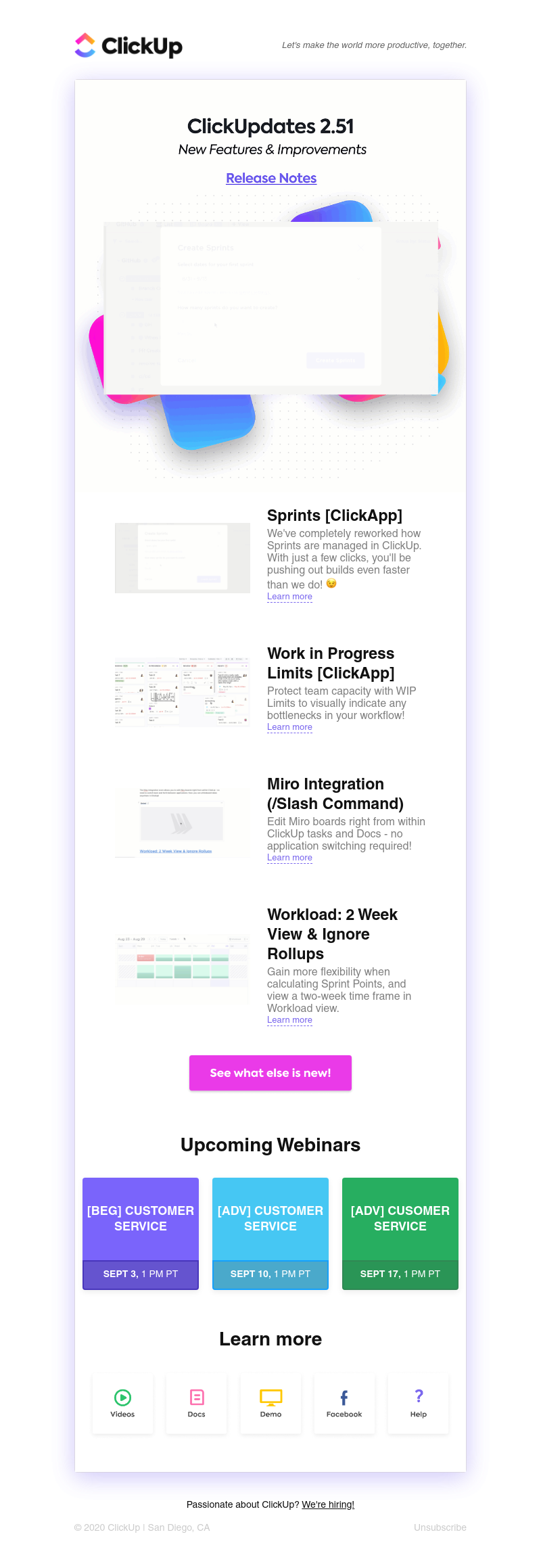 ClickUp - ClickUpdates 2.51 🏃‍♀️ Sprints, Work in Progress Limits, Miro Integration, and more! 