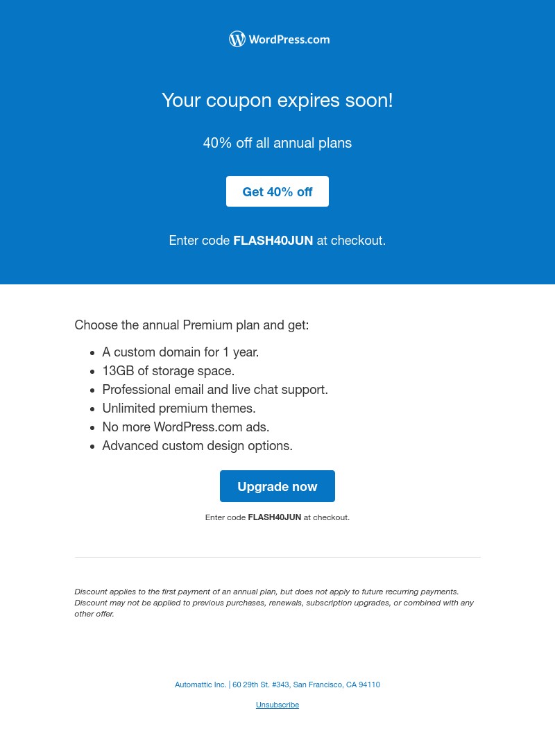 WordPress - Time’s almost up! Save 40% on any plan.