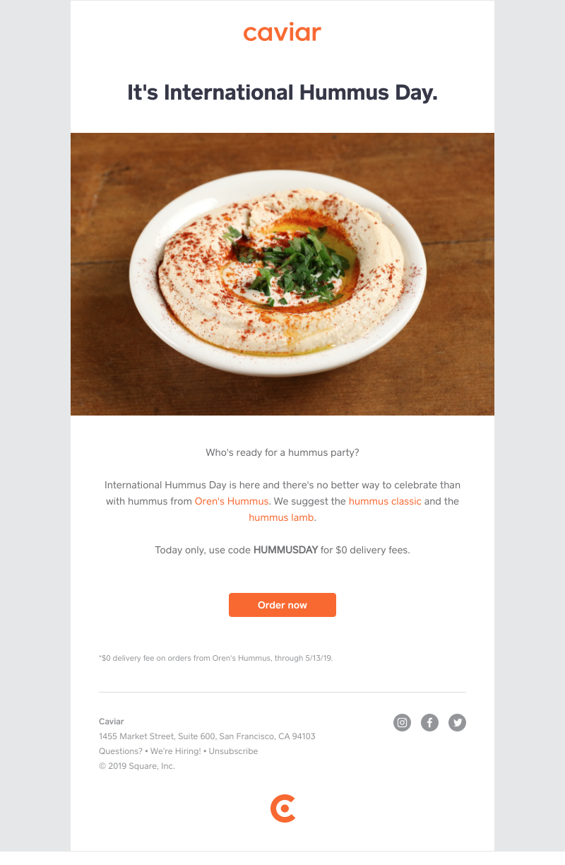  - Celebrate International Hummus Day with Oren's Hummus ($0 delivery fees)