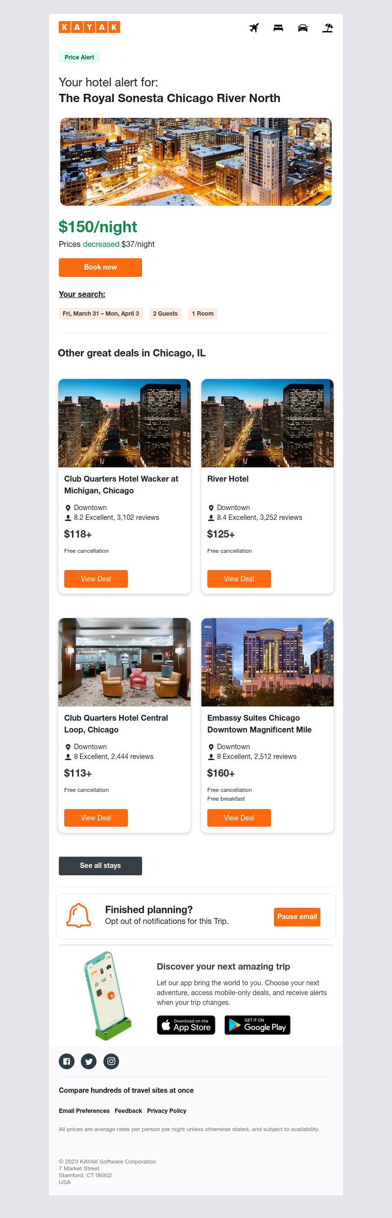 Kayak - Jackpot: Hotel prices dropped $37 in Chicago, IL!