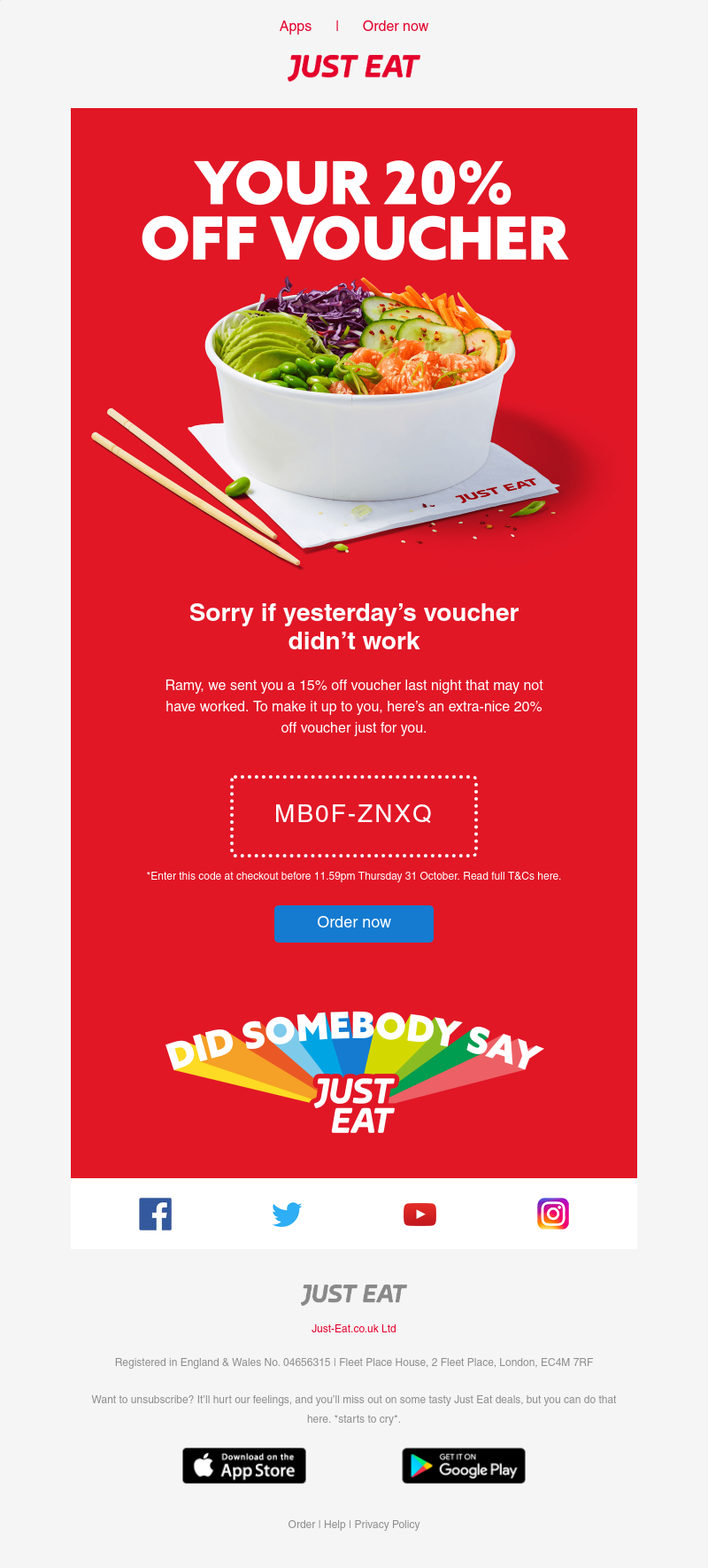 Just Eat - Your 20% off voucher… 