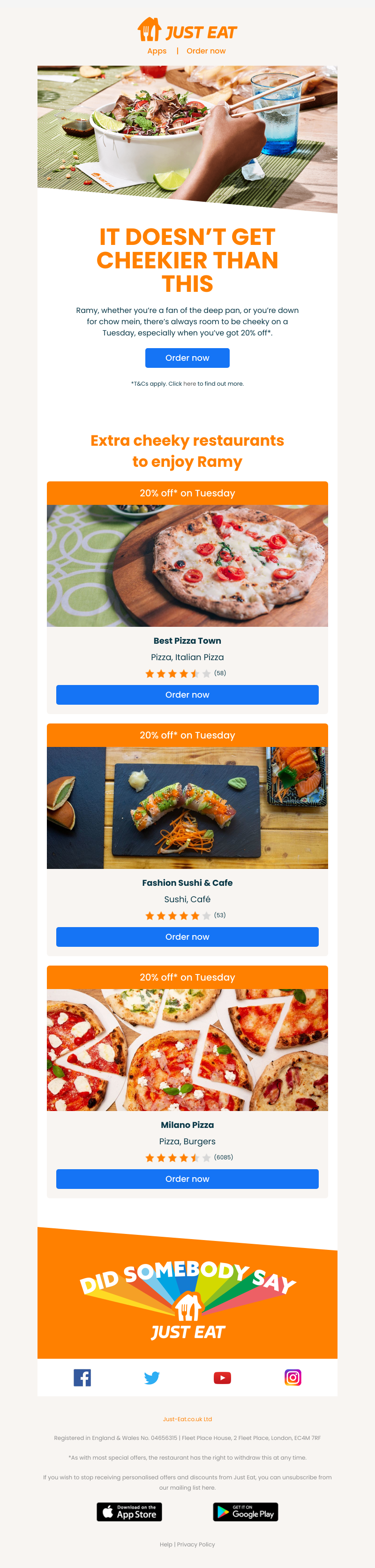 Just Eat - Ramy, tap to get 20% off your favourites 😊 