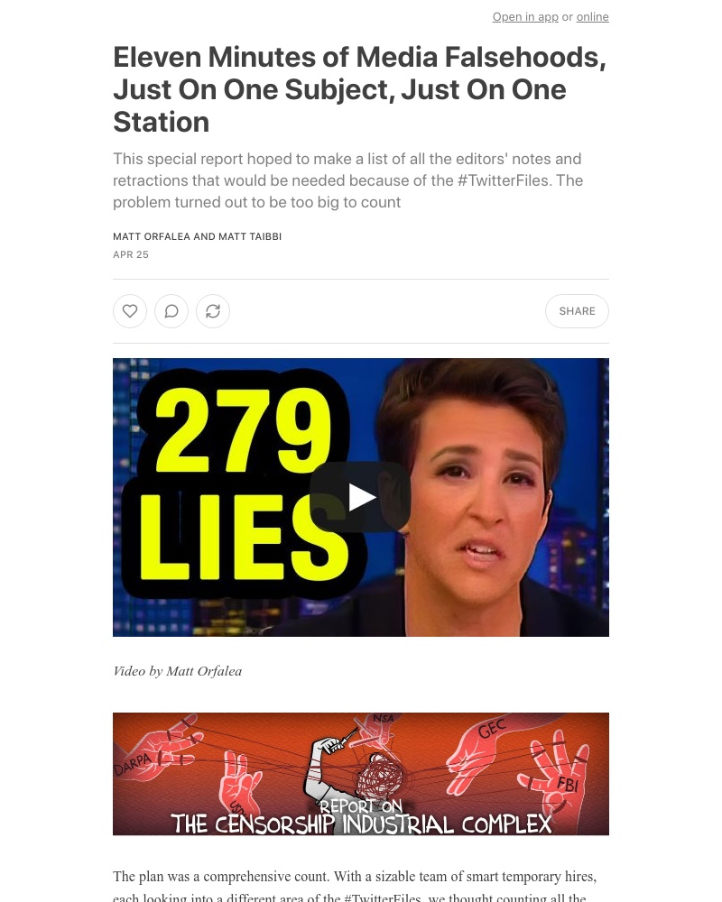 Substack - Eleven Minutes of Media Falsehoods, Just On One Subject, Just On One Station