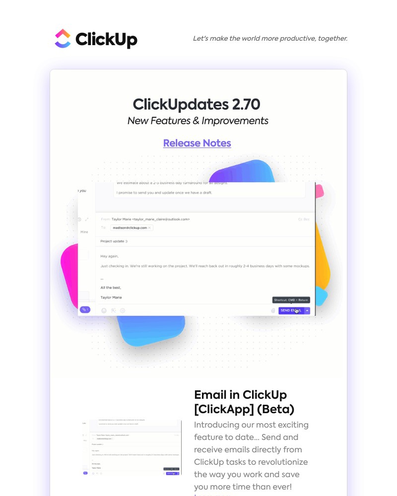 ClickUp - Email in ClickUp (Beta), Marker.io Integration, Bug Fixes ➕ more!