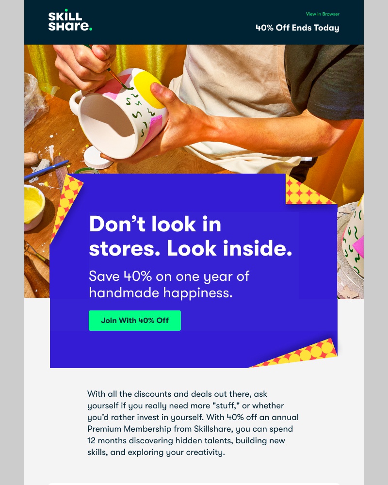 Skillshare - Ending Today: 40% Off a Year of Creativity