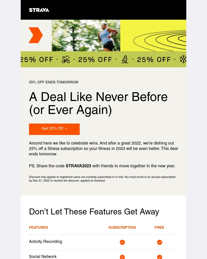 Strava - Ending tomorrow: 25% off a subscription