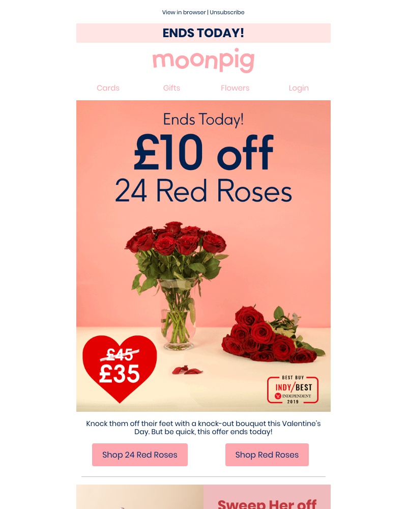 Moonpig - ENDS TODAY £10 off 24 red roses!