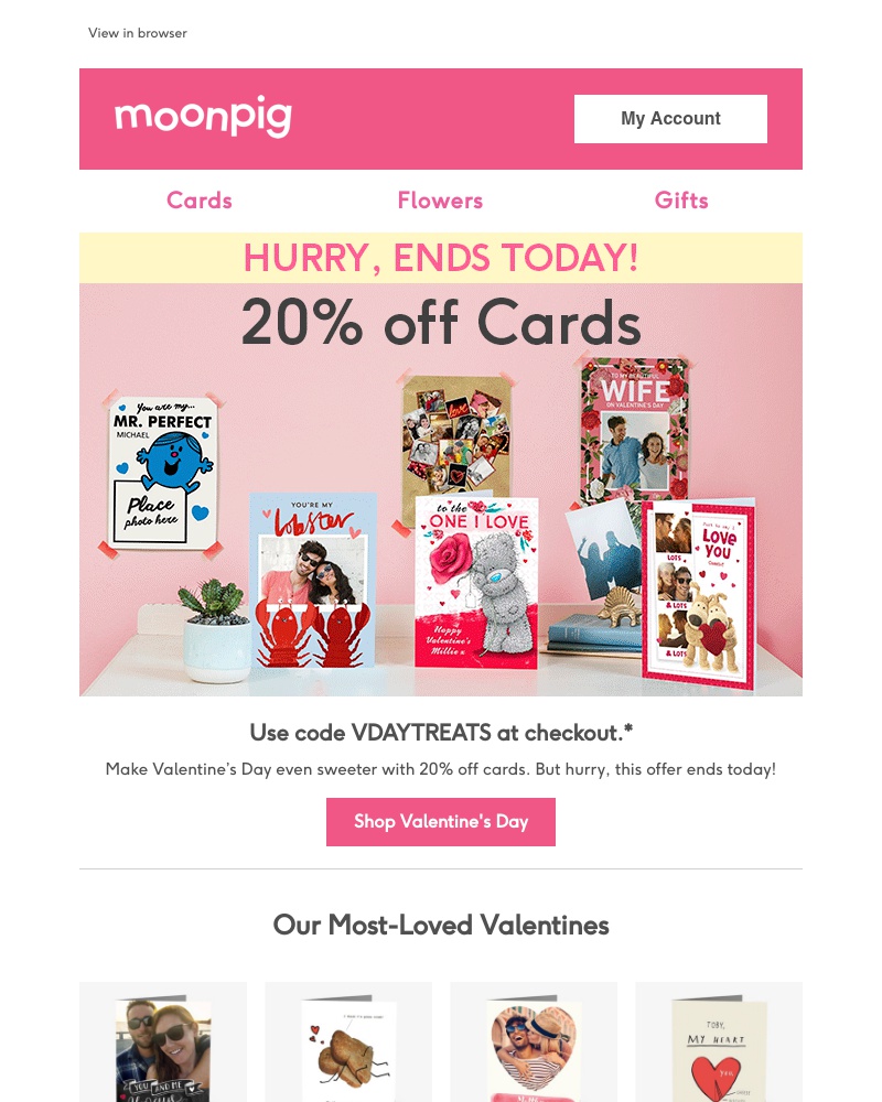 Moonpig - Ends today - 20% off cards!