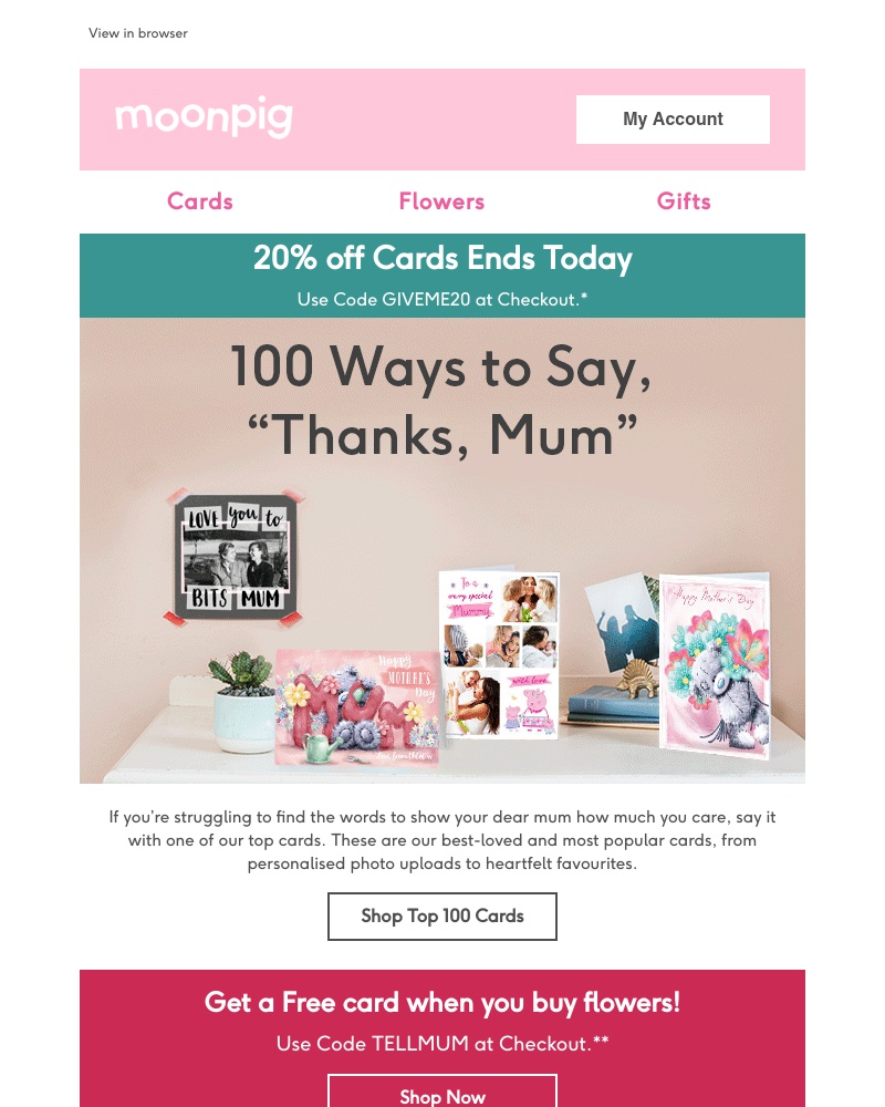 Moonpig - ENDS TODAY - 20% off cards!