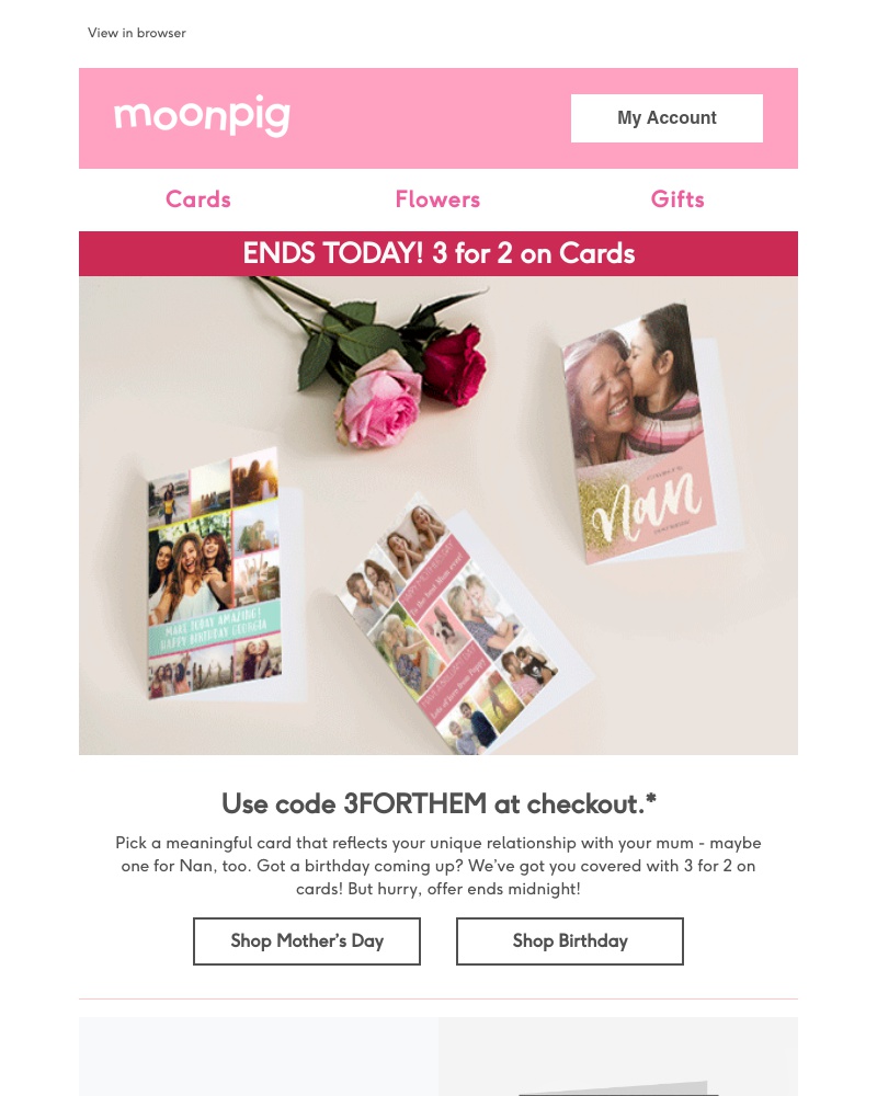 Moonpig - Ends today - 3 for 2 on cards!