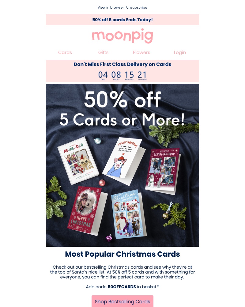 Moonpig - ENDS TODAY: A festive 50% off 5 cards! 🎉