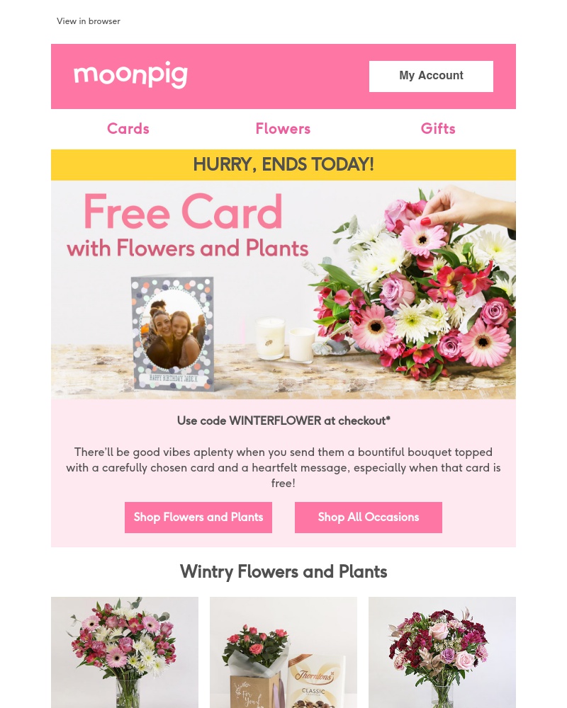 Moonpig - Ends today! - Free card with flowers