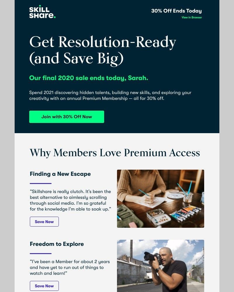 Skillshare - Ends Today: Save 30% on Premium Access Members Love