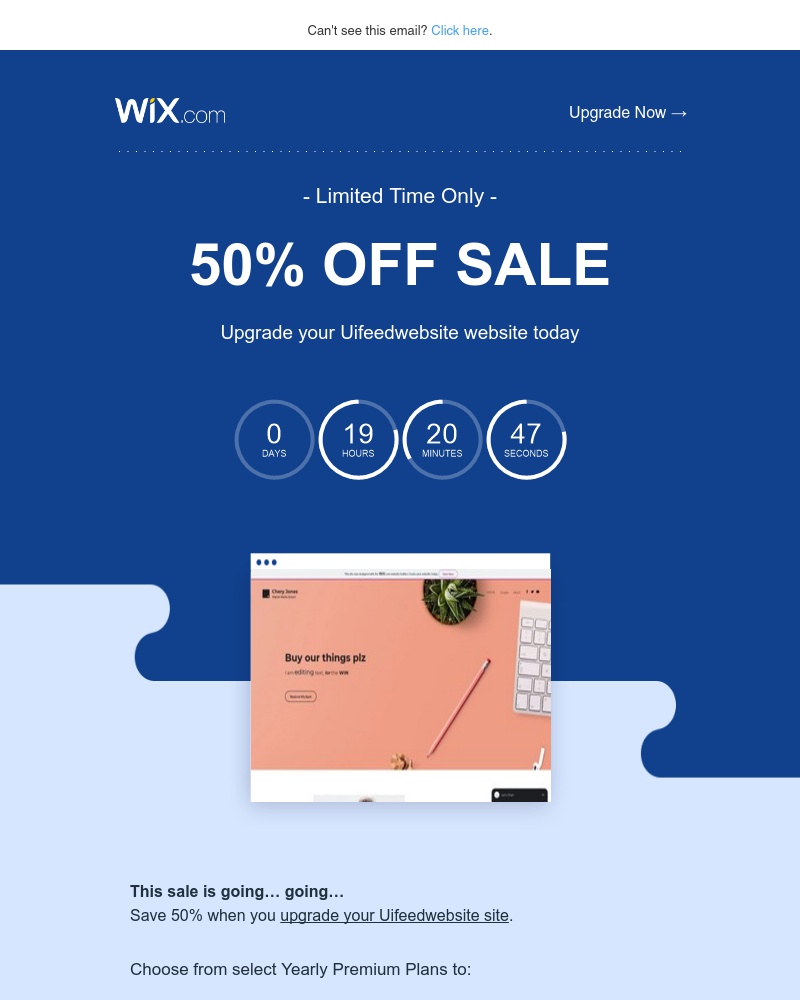 Wix - Ends today! Save 50% when you upgrade your Uifeedwebsite websitee