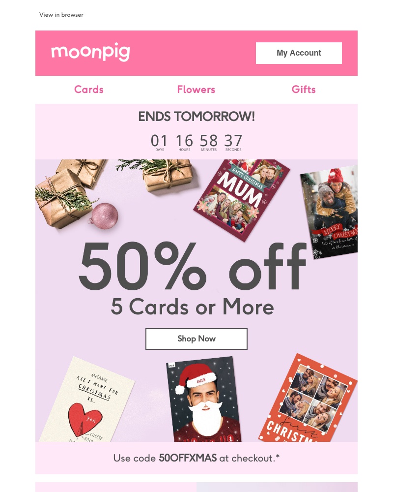 Moonpig - Ends Tomorrow! 50% off 5 cards or more!