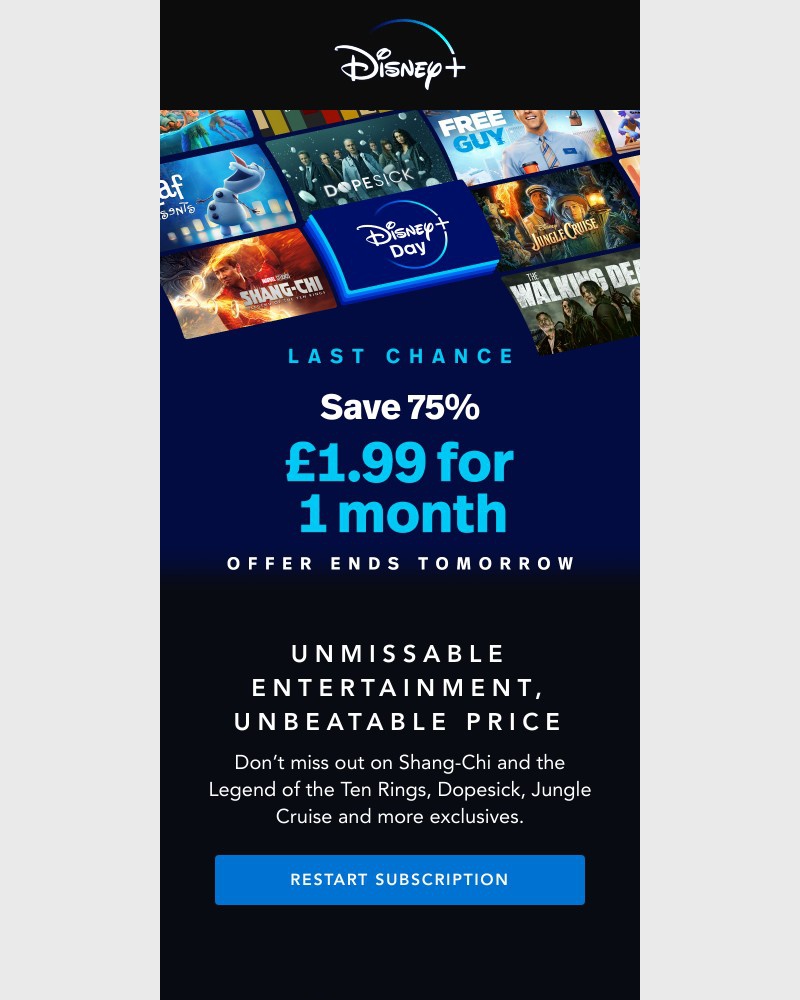 Disney+ - Ends tomorrow: Get 1 month for £1.99